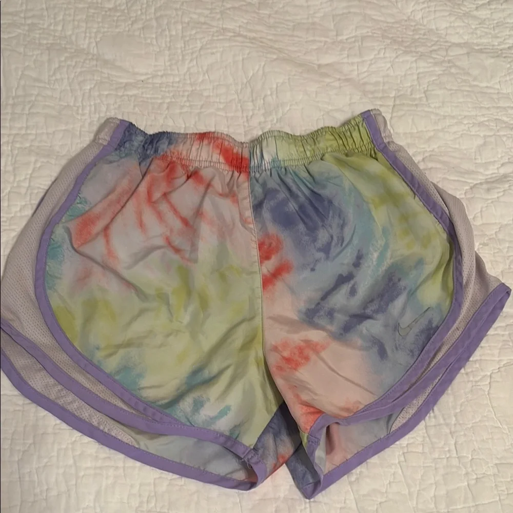 Nike Multicolor Tie-Dye Athletic Shorts with Purple Trim‎